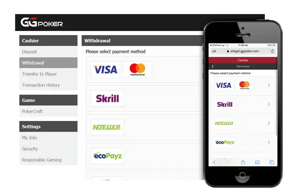 Select your preferred withdrawal method in the Cashier's Office